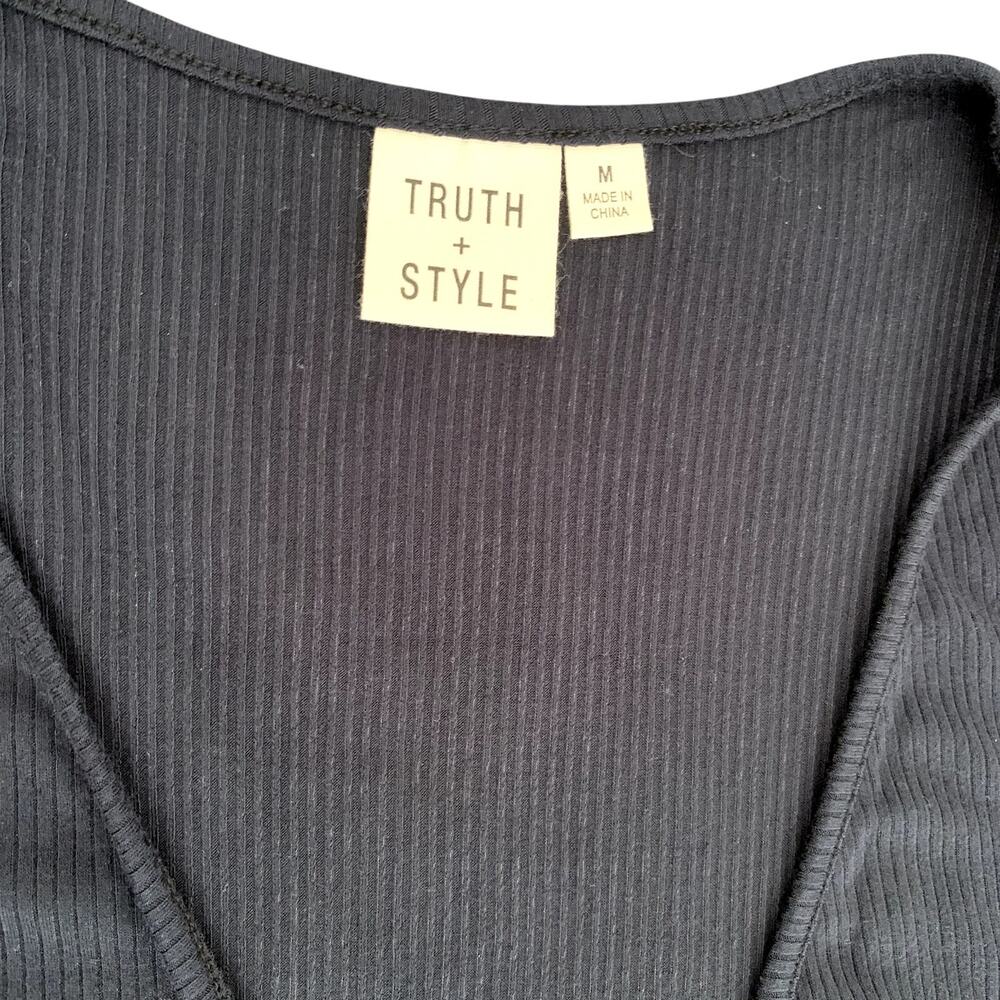 Shrug Tie Front Ruched Sleeves Truth and Style Black Women's Size M - Picture 2 of 6